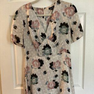 Topshop retro cream floral satin dress